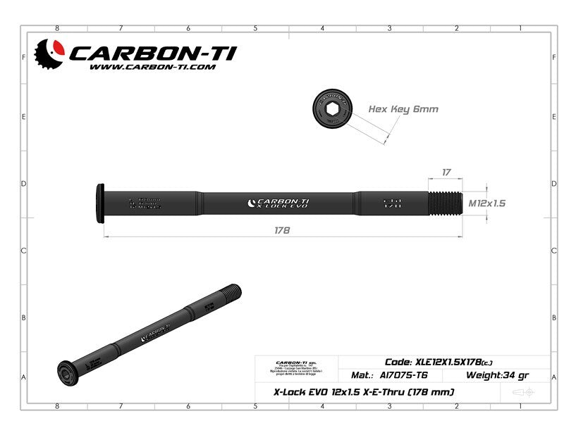 Carbon-Ti X-Lock EVO 12x1.5 X-E-Thru (178 mm) Thru Axle